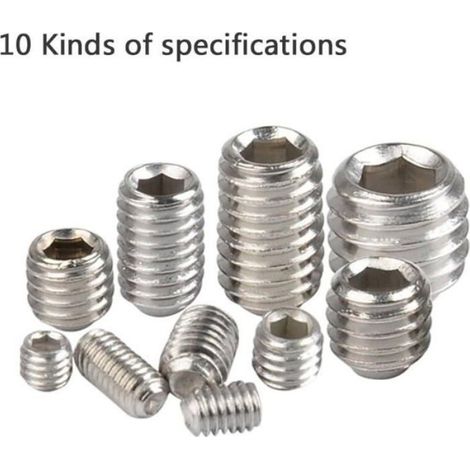 200Pcs vis Allen acier inoxydable M3-M8, vis hexagonale sans tête, résistantes à la corrosion, avec boîte (1/4)