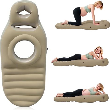 Oreiller de Grossesse Gonflable, Tapis De Yoga pour Femmes Enceintes avec Trou, Matelas Gonflable Floqué Confortable, Soutient Confortablement l'abdomen, pour Dormir sur Le Ventre (Kaki) (1/5)