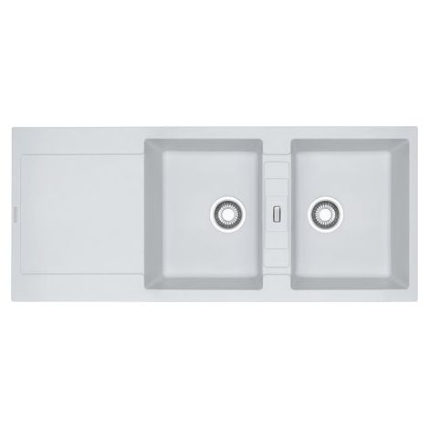 Franke – Évier 2 bacs Fragranit+ MRG621 – Blanc Artic moucheté – Pré-percé pour robinetterie – Traitement anti-bactérien – Garantie 10 ans