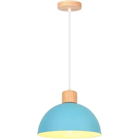 Lampe Suspension Moderne Lustre Plafonnier Rétro en Bois Métal E27 Luminaire Industiel Design Demi - cercle Vintage,Ø 25CM (1/5)