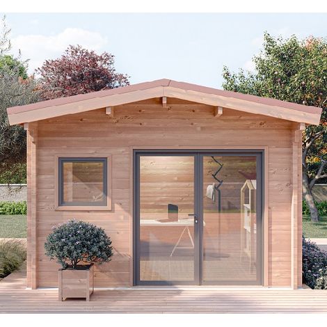 CHALET DE JARDIN LANTENAY 11M² - BOIS DOUGLAS 55MM - PORTE & FENETRE PVC - TOITURE ACIER (1/5)