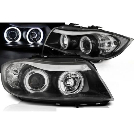 Paire de feux phares BMW serie 3 E90 / E91 de 2005 a 2008 angel eyes CCFL noir-27361183 (1/4)
