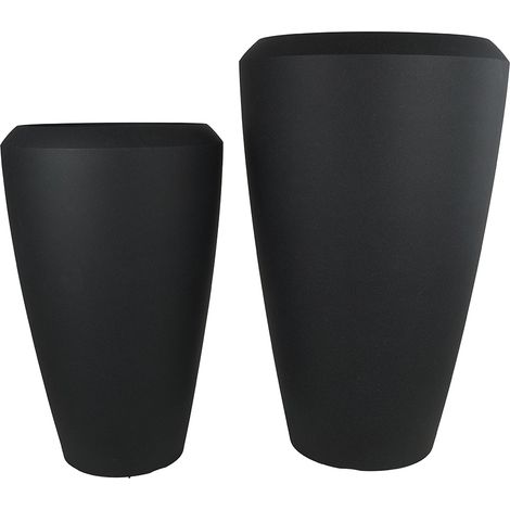 Set 2 Vasi Alti Cilindrici in HDPE NERO Effetto Grafite Fioriere di Design Grandi H.86 e H.69 Resistenti UV e Gelo per Interno ed Esterno colonna Elegante scenografica per Grandi Piante e Alberelli