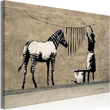 Tableau Banksy: Washing Zebra on Concrete (1 Part) Wide - 120 x 80 cm (1/4)