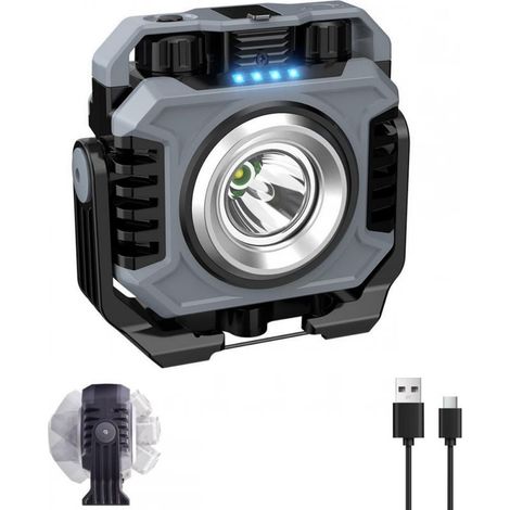 1200LM Projecteur LED Rechargeable, Projecteur LED Chantier COB Absorption d'aimant et Rotatif à 360°, 6 Modes d'Éclairage 5000mAh Lampe de Travail Portable Dimmable pour Garage, Camping (1/5)