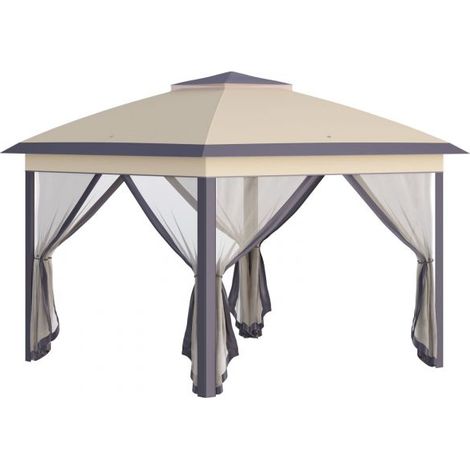 EASYCOMFORT Gazebo da Giardino Pieghevole con Zanzariera e Altezza Regolabile, 330x330x288cm - Beige