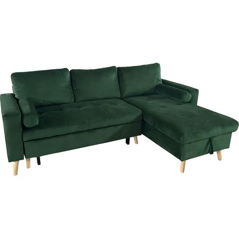 Sofá chaise longue cama 3 plazas terciopelo verde JAMES (1/5)