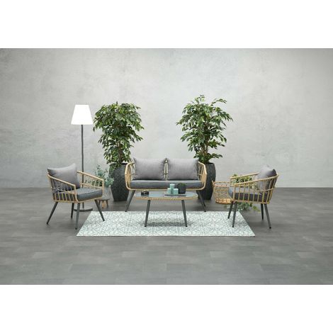 Garden Impressions Polyrattan Lounge-Set "Columbus" inkl. Sofa, Sesseln, Tisch und Kissen, natur / grau (1/5)