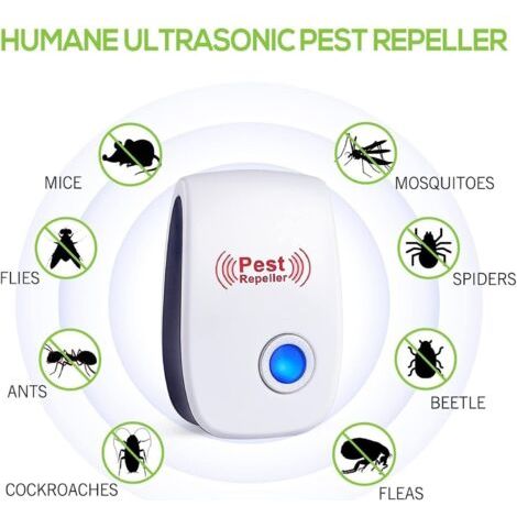 Dispositivo ultrasonico repellente animali e insetti, 4 pezzi per topi, ratti, formiche, ragni e zanzare, protezione interna efficace (1/4)