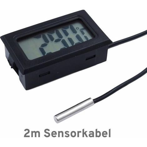 Station Météo Thermomètre Numérique - Écran LCD - Plage de -50°C à +110°C - Capteur Étanche - Pour Aquarium Terrarium Maison Jardin 1-5m Câble Noir (2 Mètres) (1/4)
