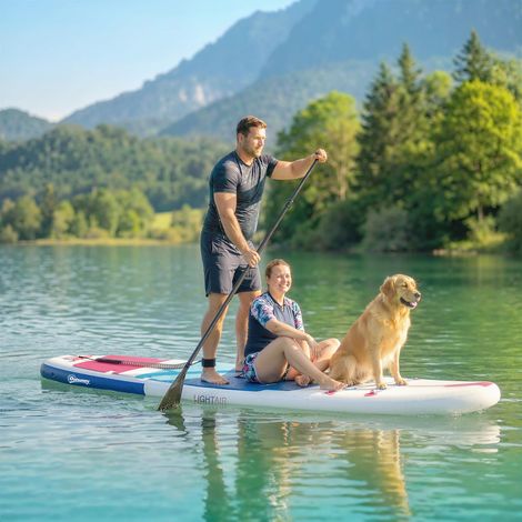 Sup gonflable avec pagaie réglable et accessoires, en plastique et EVA, 305x89x15 cm, bleu rouge rose (1/5)