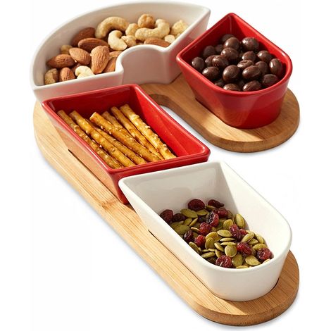 Juego de cuencos de cerámica para aperitivos con bandeja de bambú, 5 piezas
