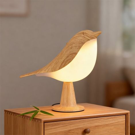 Nachttischlampe mit Vogelmotiv und 3 einstellbaren Farben - Dekoratives Stimmungslicht - Berührungssensor, Nachtlicht für Kinder - Geeignet für den Nachttisch im Schlafzimmer (Ahorn) (1/5)