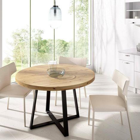 Dmora - Mesa fija Carone, Mesa de comedor multiusos, Mesa redonda para la cocina o el comedor, 120x120h75 cm, Roble Nodi (1/4)