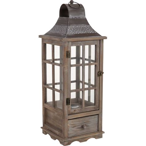 Farol de madera 24x24x68h cm