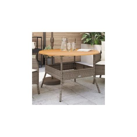 Table de jardin et dessus en bois d'acacia gris résine tressée (1/5)