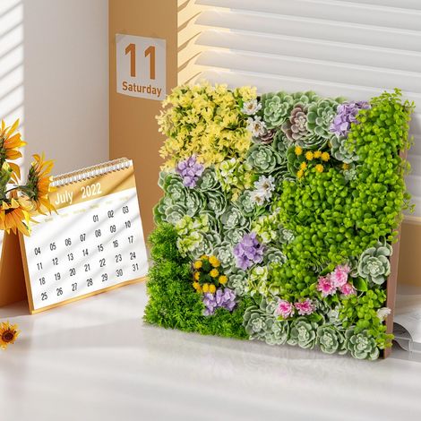 Haie Artificiel 2 PCS Décorations Murales 50x50cm Décoration Murale en Feuillage Artificiel en 3D 10 Types de Plantes Artificielles Mixtes (1/3)
