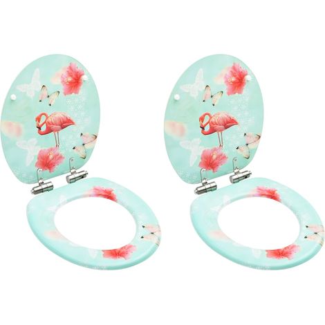 Asientos de inodoro tapa cierre suave 2 uds MDF diseño flamenco