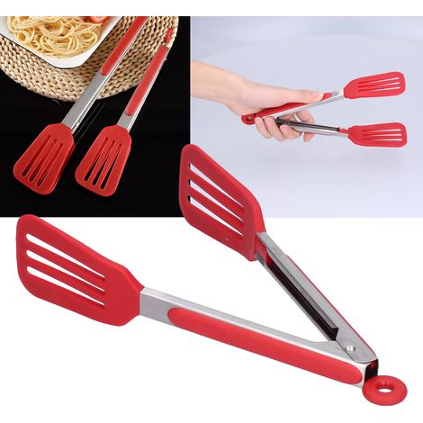 Pince à steak pliable en acier inoxydable et silicone, idéale pour le barbecue et la cuisine (9po rouge). (1/5)