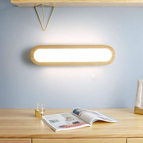 AMXCNOY Applique murale LED en bois massif pour intérieur – lampe murale pour salon, chambre, escalier et salle de bains – lumière blanche froide – 55 cm (1/5)