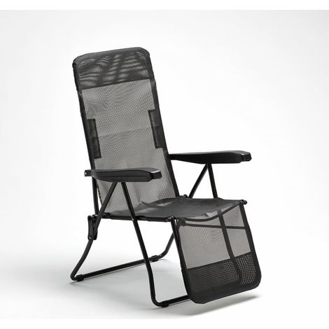 Strandliege Liegestuhl Sonnenliege mit Armlehnen und Fußstütze für den Garten Relax - Schwarz