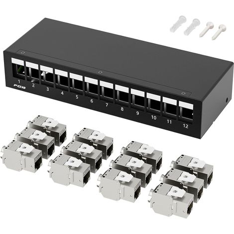 10Gbps 12 Port CAT7 Patch Panel with 12 CAT.7 RJ45 Keystone Jack Modules STP Patch Panel for DSL LAN Network Compatible CAT6 CAT6a CAT7 CAT8 Posing Cable Panneau de distribution STP pour réseau LAN D (1/5)