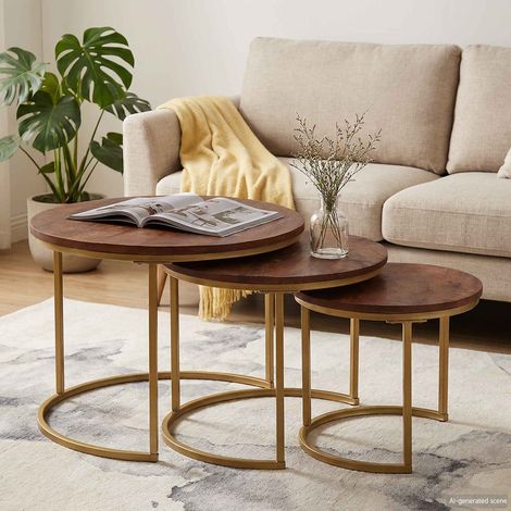 vidaXL  Nesting Coffee Tables  3 pcs Solid Mango Wood and Steel