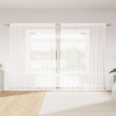 Spitzenvorhang mit Vorhängen Floral Weiß 245x300cm Polyester