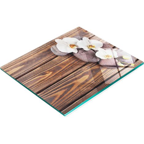 Tablero decorativo multifuncional de vidrio templado con dise帽o de orqu铆deas y spa, 60x52 cm.