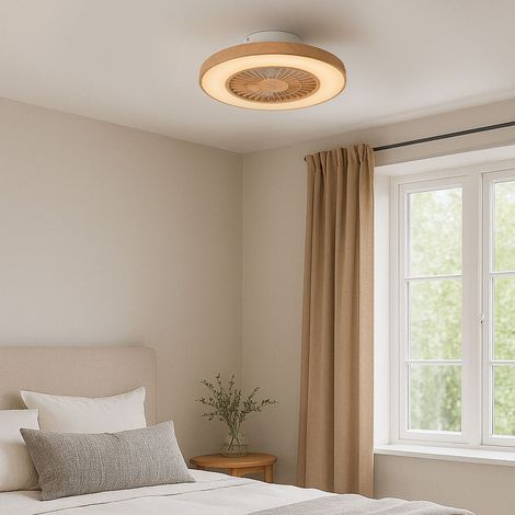 Qazqa – Ventilateur de plafond 60cm en bois naturel – Éclairage LED dimmable 1600 lumens – Télécommande incluse – Pour salon et chambre