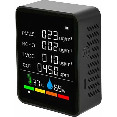 Household Air Quality Detector Multifunctional Carbon Dioxide CO2 Tester PM2.5 TVOC Value HCHO Electricity Quantity Temperature Humidity LCD Color Screen Display (1/5)
