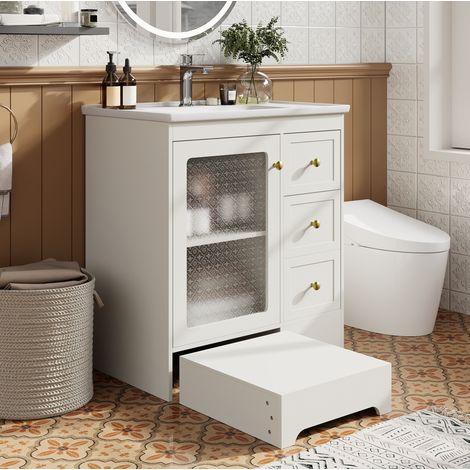 Meuble salle bain vasque 80x50x87 cm MDF blanc HAVRYA (1/5)