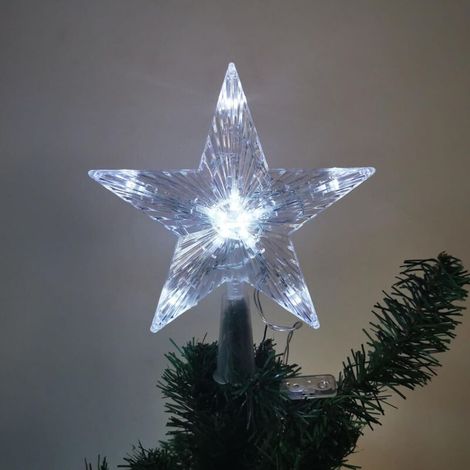 Weihnachtsbaumschmuck - Weihnachtsbaumspitze mit 10 LEDs und Stecker - 16 x 16 cm - Leuchtendes Pentagramm - Weihnachtsbaumstern (weißes Licht, 16 x 16 cm)