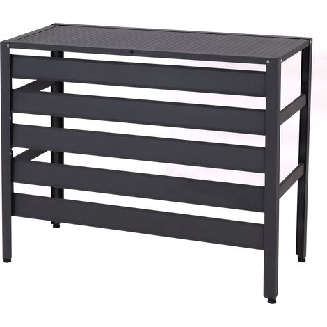 Mendler – Cache climatiseur en aluminium 74x98x38cm – Résistant aux intempéries – Circulation optimale de l'air – Support pour plantes - HWC-K59