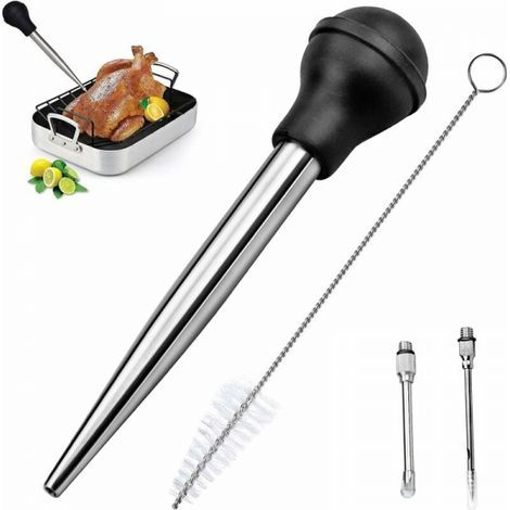 Pipeta para salsas de acero inoxidable 304 y goma, pipeta para zumos de cocina con aguja de inyección y cepillo de limpieza para barbacoas. (1/5)