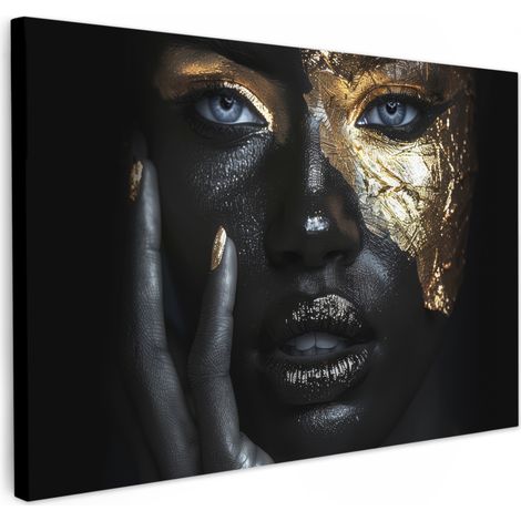 TABLEAU SUR TOILE Femme - Or - Portrait - Noir et blanc - Luxe Toile Peinture Grand Format XXL 150x100 cm