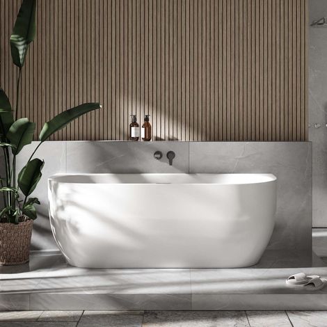 BERNSTEIN - Bañera exenta LENA en acrílico blanco alto brillo - 170 x 75 cm - Con grifo mezclador 1521, Sin sifón