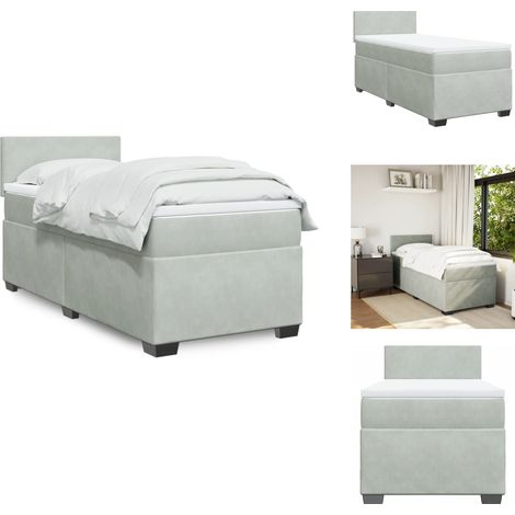Boxspringbett mit Matratze Hellgrau 100x200 cm Samt - Samtbett - Boxspringbett - Doppelbett - Bettenrahmen - Schlafsystem (1/5)