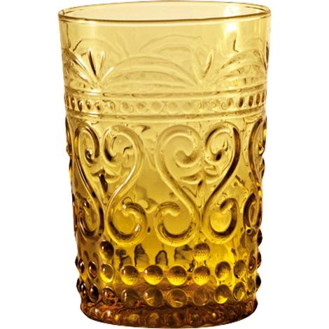 Zafferano Set 6 Bicchieri Tumbler Serie Provenzale in Vetro Colorato in Massa Colore Ambra, Design Raffinato e Resistente per Uso Quotidiano