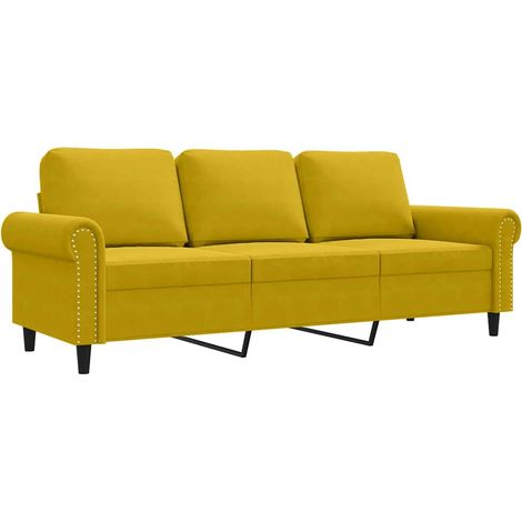 Canapé Sofa à 3 places Jaune 180 cm Velours (1/5)