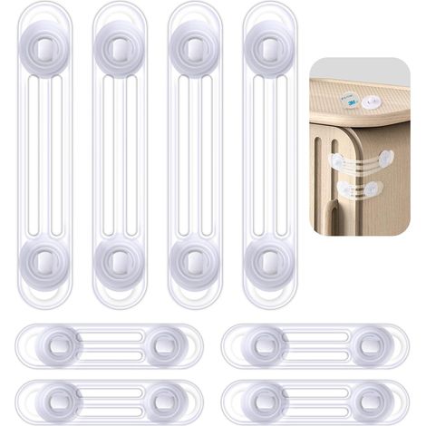 10 Stück Kindersicherung Schrank Schubladen, zwei Größe Türsicherung, 6 Lang Stiel Baby Schranksicherung und 4 kurze Stiel Schubladensicherung Kinder, 3M Kleber ohne Bohren, Transparent