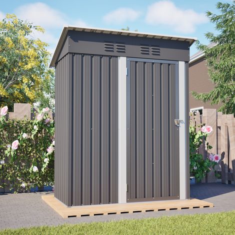 Abri de jardin métal 152x84x182 cm, toit plat, avec porte d'entrée verrouillable, sans fenêtres, surface de rangement de 1,27 m², gris foncé
