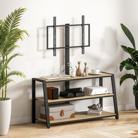 Meuble TV avec support pour téléviseurs de 32-70 pouces, étagères ouvertes, angle ajustable 35°, 108x41x135cm, effet bois naturel (1/5)