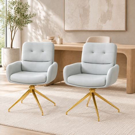 Sillas de comedor 2 piezas, giratorias 360°, PU gris claro, metal dorado, 55 x 50 x 85 cm HAVRYA (1/5)