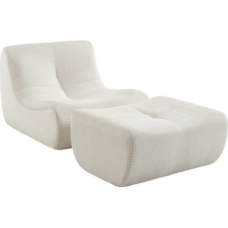 sweeek - Sessel mit Cordbezug und Hocker, Cord, Creme