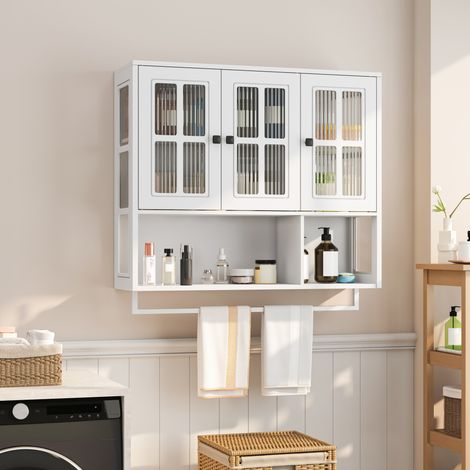 MEUBLIV Armario mural de baño blanco 88 x 26 x 82,5 cm con puertas de cristal (1/5)