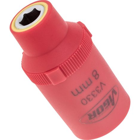 VIGOR Douille à douille creuse 12,5 mm (1/2") carré intérieur, profil hexagonal extérieur 8, longueur totale 55 mm V3330 VDE (1/2)
