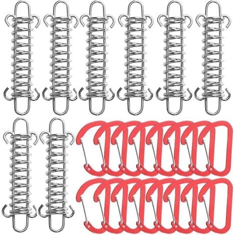 8 pièces Boucle de Ressorts Tension de Tente, Ressort Boucle Corde Tente de Camping Crochet Tendeur à Ressort avec 16 Mousquetons pour Auvents, Accessoires de Camping(Rouge) (1/4)