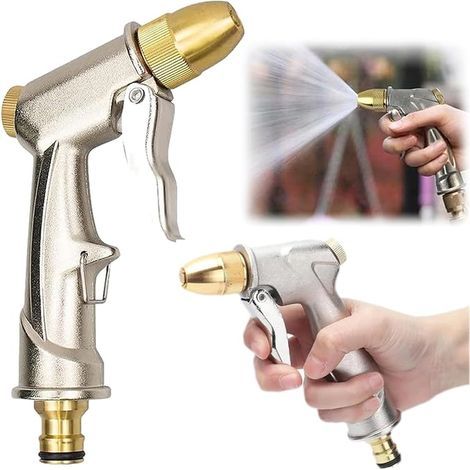 Garden Spray Gun, Metal Garden Hand Shower, 4 Watering Patterns, Adjustable Water Flow for Garden Watering, Car Wash, Pet Shower (1/5)