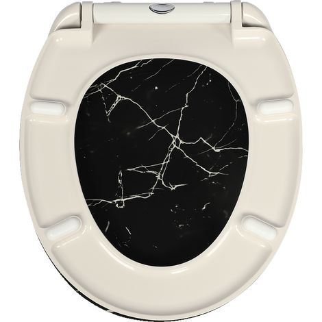 Abattant de toilettes ovale Homseat Duroplast avec mécanisme de fermeture amortie, décor marbre noir (1/5)